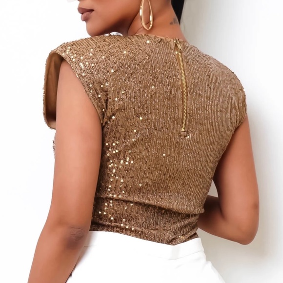 37 - SEQUIN BODYSUIT - CAMEL - Picture 3 of 8